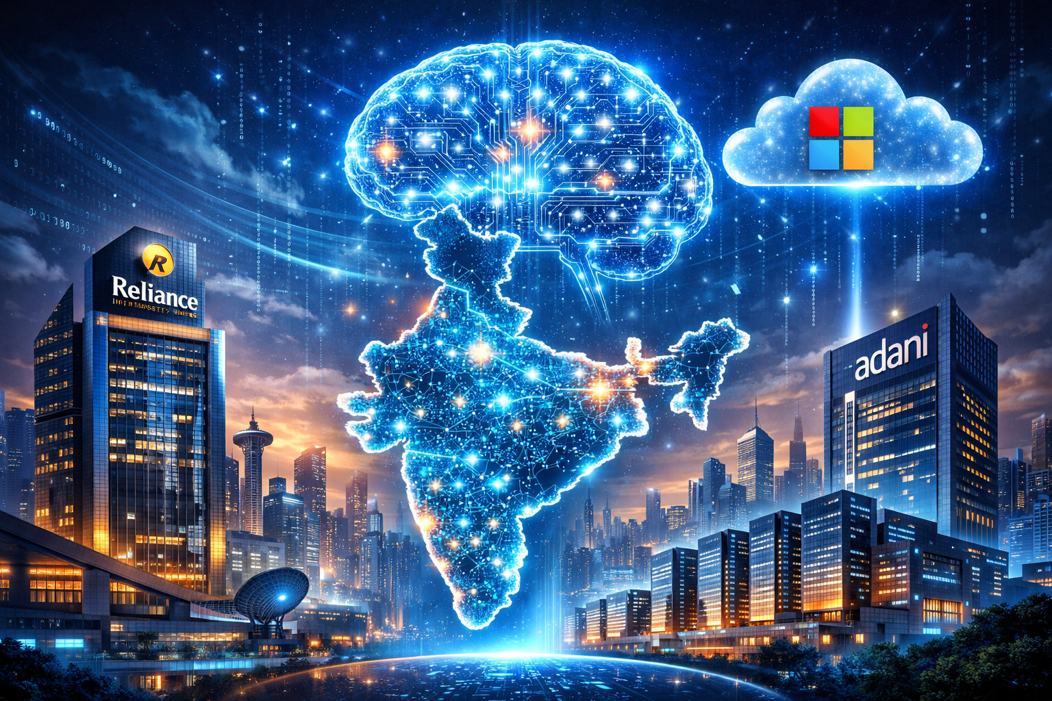 भारत में AI revolution का futuristic illustration